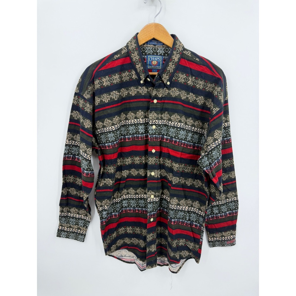 Chaps Ralph Lauren Fair Isle Button Down Mens Large Multi Color Cotton Flannel